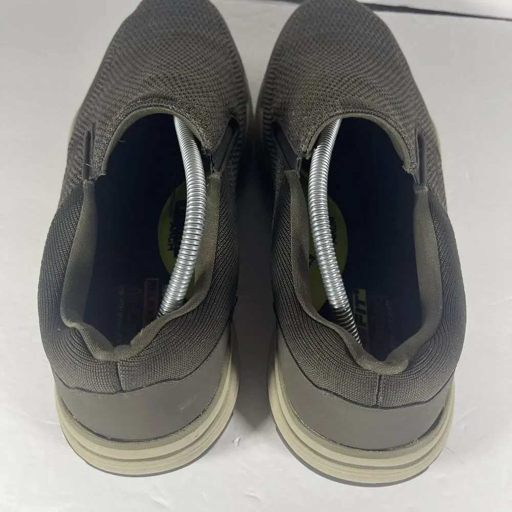 Skechers Relaxed Fit Memory Foam Shoes Mens 12 Olive Brown Slip On 204000 OLBR